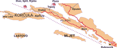 Detailed map of Peljesac area